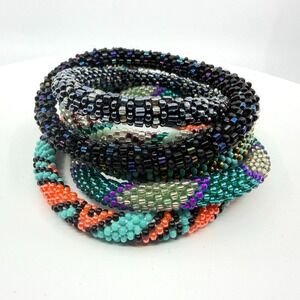 Boho Seed Bead Crochet Bracelet Lot Chunky Stackable Festival Layering Gift